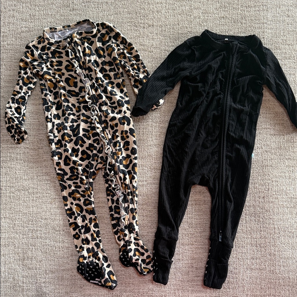 Set of 2 Posh Peanut 6-9 months Leopard and Black Baby Onesies